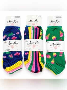 NWT [Alexa Rose] 10x Pairs No-Show Socks Girls Sz 10.5 - 4 + 3x Hair Elastics
